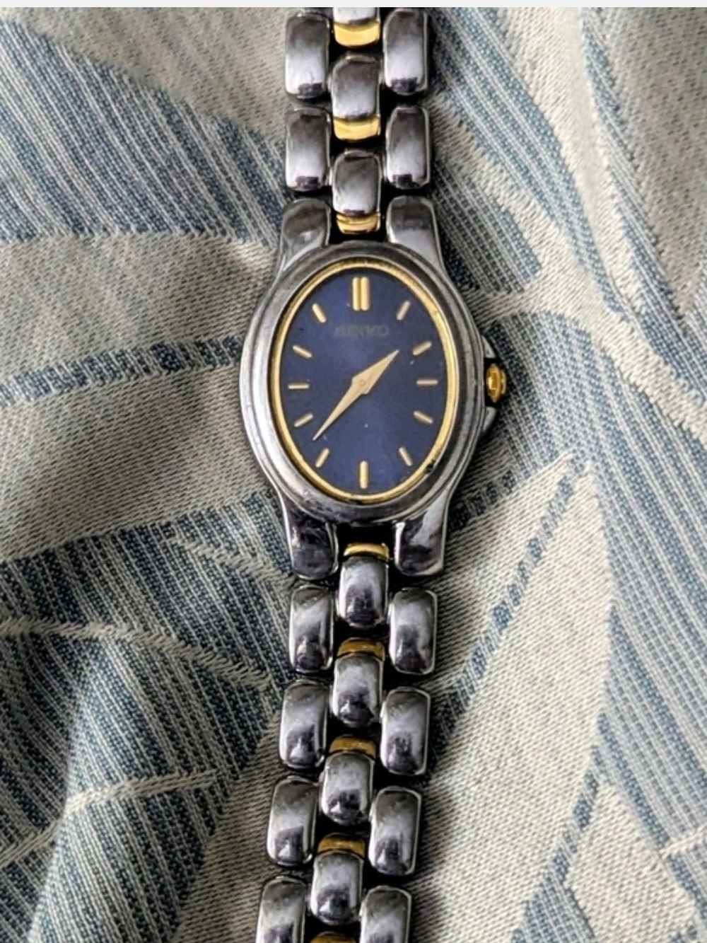 Seiko Silver and Gold Bracelet Watch with Blue Dial